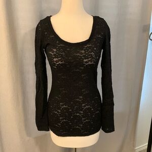 Express black see through floral patterned form-fitting long sleeved top size S